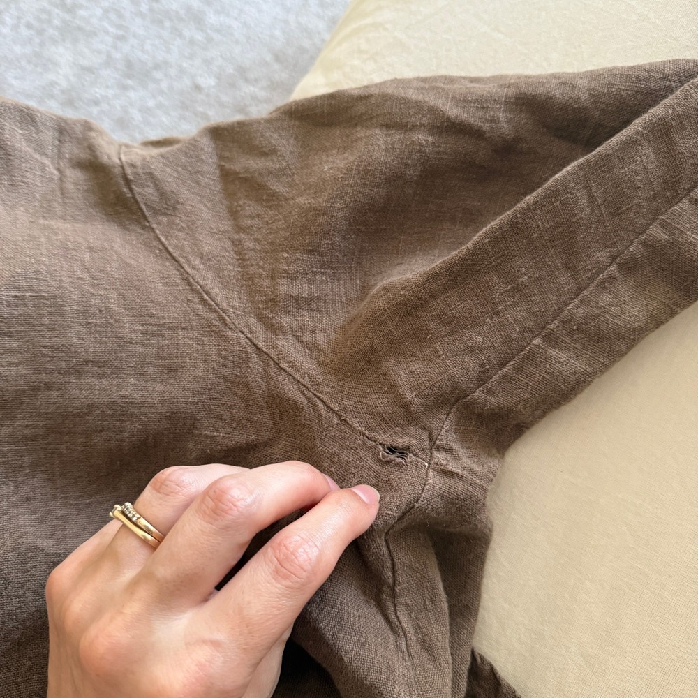 Bryn Walker Linen Button Down Jacket Unique Collar Oversized Brown Top - Picture 9 of 11